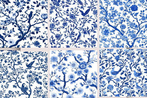 Blue White Chinoiserie Seamless Pattern Sublimation SVGArt 