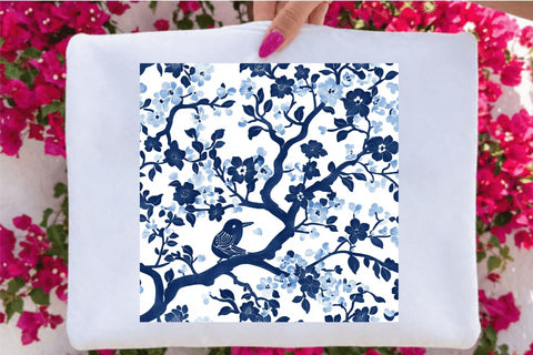 Blue White Chinoiserie Seamless Pattern Sublimation SVGArt 