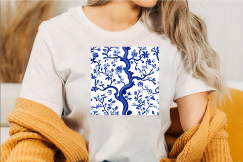 Blue White Chinoiserie Seamless Pattern Sublimation SVGArt 