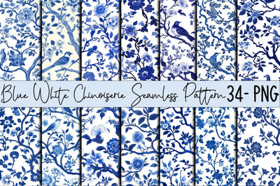 Blue White Chinoiserie Seamless Pattern Sublimation SVGArt 