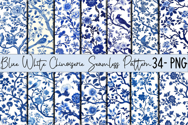 Blue White Chinoiserie Seamless Pattern Sublimation SVGArt 