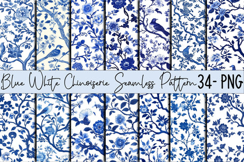 Blue White Chinoiserie Seamless Pattern Sublimation SVGArt 