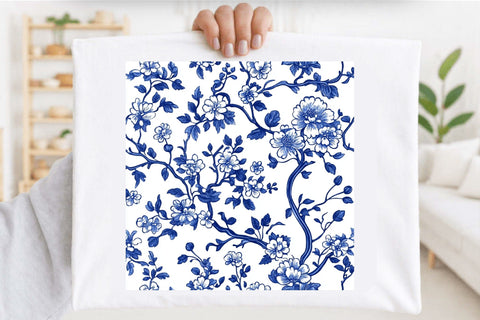 Blue White Chinoiserie Seamless Pattern Sublimation SVGArt 