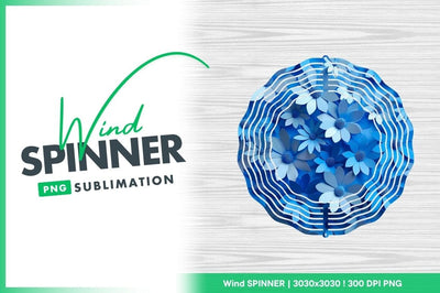 Blue Wind Spinner Round Floral Design on Wood Grain Background Sublimation Regulrcrative 