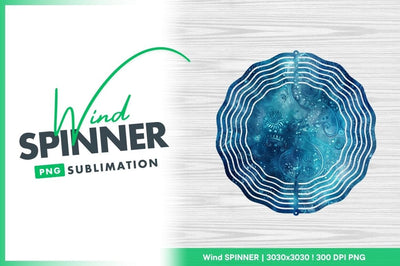 Blue Wind Spinner Round Png Design with White Wavy Lines and Floral Pattern Sublimation Regulrcrative 