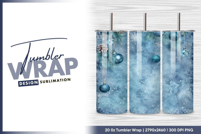 Blue winter christmas background with baubles tumbler png Sublimation Regulrcrative 