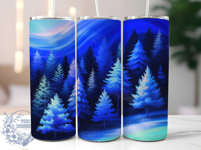 Blue Winter Christmas Trees Tumbler, Xmas Holiday Design, Winter Blue Tumbler, 20Oz Wrap Design, Christmas Sublimation, Blue Holiday Art, Festive Winter Theme Sublimation ToriDesigns 