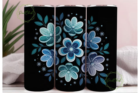 Blue Winter Floral 20oz Tumbler Wrap Sublimation PixelChick 