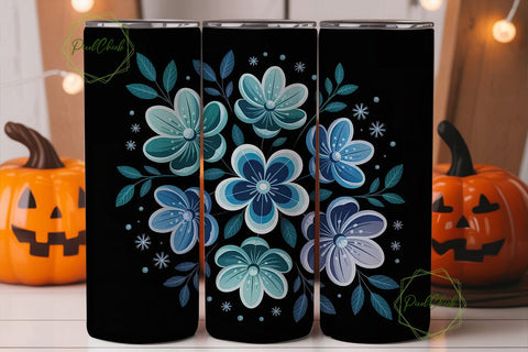 Blue Winter Floral 20oz Tumbler Wrap Sublimation PixelChick 