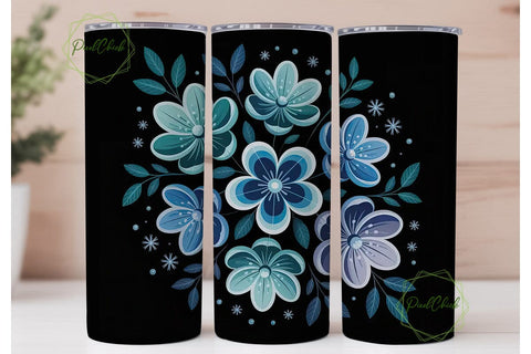 Blue Winter Floral 20oz Tumbler Wrap Sublimation PixelChick 
