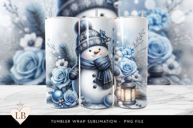 Blue Winter Snowman Tumbler Wrap Sublimation BijouBay 