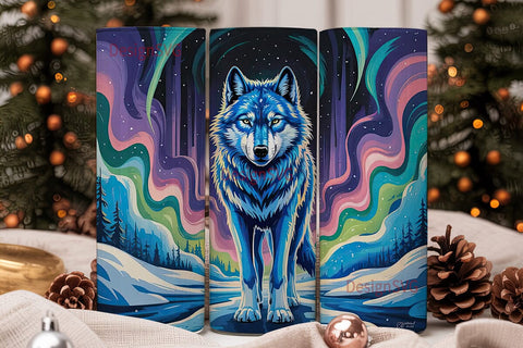 Blue Wolf Aurora 20oz Tumbler Wrap Sublimation DesignSVG 