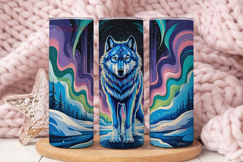 Blue Wolf Aurora 20oz Tumbler Wrap Sublimation DesignSVG 