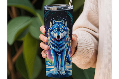 Blue Wolf Aurora 20oz Tumbler Wrap Sublimation DesignSVG 