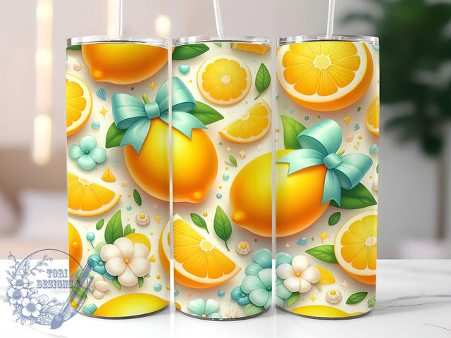 Blue & Yellow Lemon Tumbler Wrap, Blue Bow Citrus Wrap, Citrus Fruit Tumbler, 20oz Lemon Design, Summer Fruit Tumbler, Cute Lemon Wrap, Yellow and Blue Tumbler Sublimation ToriDesigns 