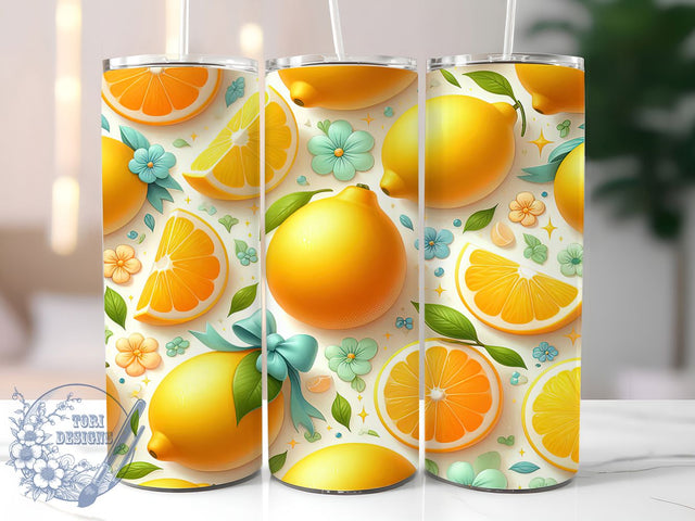 Blue & Yellow Lemon Tumbler Wrap, Blue Bow Citrus Wrap, Citrus Fruit Tumbler, 20oz Lemon Design, Summer Fruit Tumbler, Cute Lemon Wrap, Yellow and Blue Tumbler Sublimation ToriDesigns 
