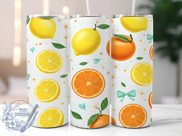 Blue & Yellow Lemon Tumbler Wrap, Blue Bow Citrus Wrap, Citrus Fruit Tumbler, 20oz Lemon Design, Summer Fruit Tumbler, Cute Lemon Wrap, Yellow and Blue Tumbler Sublimation ToriDesigns 