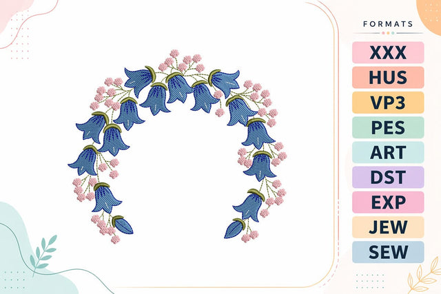 Bluebell Flower and Pink Berry Arch Wreath Embroidery Design Embroidery/Applique DESIGNS sg embroidery 