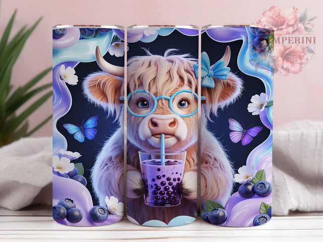 Blueberry Baby Cow 20oz Tumbler, Baby Cow, Blueberry Motif, Rustic Charm, Farmhouse Style, Whimsical Design, Skinny Tumbler, Sublimation PNG Sublimation Li Zamperini 