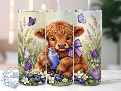 Blueberry Cow Patchwork Glow 20oz Tumbler, Blueberry Theme, Cow Design, Patchwork Pattern, Rustic Charm, Farmhouse Style, Glow Effect, Sublimation PNG Sublimation ToriDesigns 