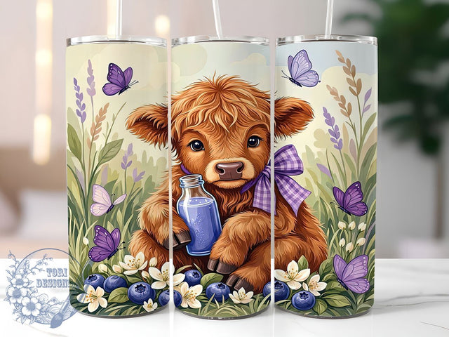 Blueberry Cow Patchwork Glow 20oz Tumbler, Blueberry Theme, Cow Design, Patchwork Pattern, Rustic Charm, Farmhouse Style, Glow Effect, Sublimation PNG Sublimation ToriDesigns 