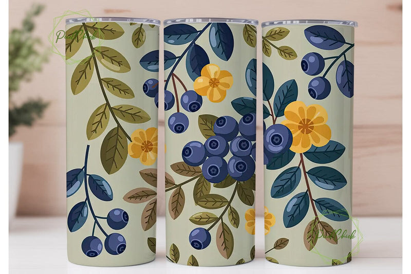 Blueberry Floral Tumbler Wrap Sublimation PixelChick 