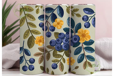 Blueberry Floral Tumbler Wrap Sublimation PixelChick 