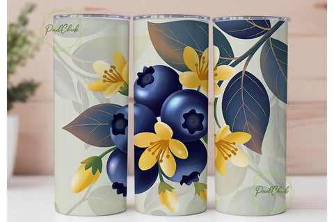 Blueberry Floral Tumbler Wrap Sublimation PixelChick 