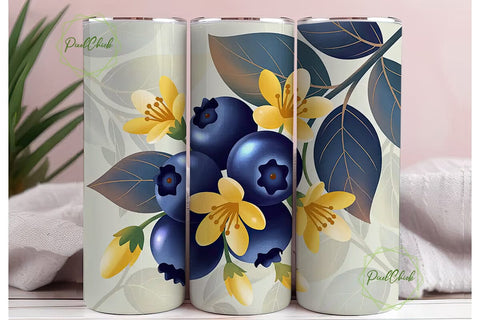 Blueberry Floral Tumbler Wrap Sublimation PixelChick 