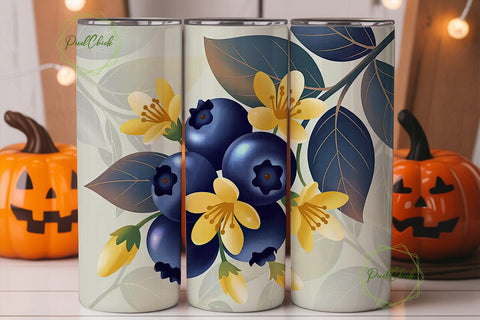 Blueberry Floral Tumbler Wrap Sublimation PixelChick 