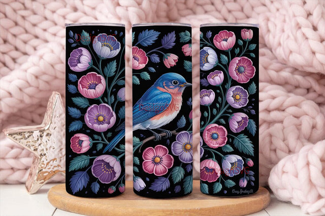 Bluebird & Flowers 20oz Tumbler Wrap Sublimation DesignSVG 