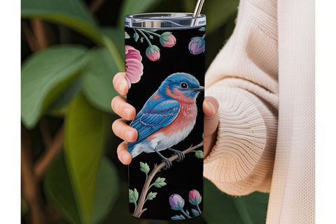 Bluebird & Flowers 20oz Tumbler Wrap Sublimation DesignSVG 