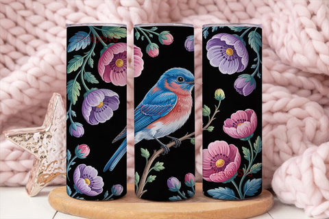 Bluebird & Flowers 20oz Tumbler Wrap Sublimation DesignSVG 