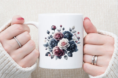 Blush and Navy Roses Clipart Sublimation designartist 