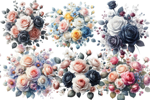 Blush and Navy Roses Clipart Sublimation designartist 