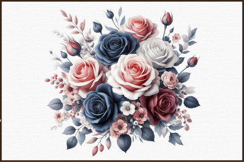 Blush and Navy Roses Clipart Sublimation designartist 