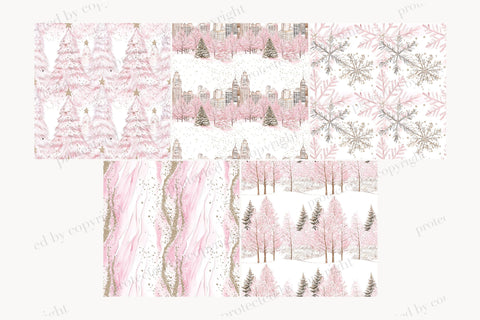 Blush Christmas Digital Paper Set | Pink Winter Backgrounds Digital Pattern GlamArtZhanna 