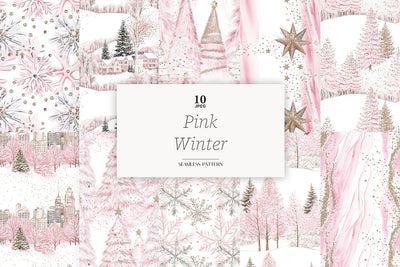 Blush Christmas Digital Paper Set | Pink Winter Backgrounds Digital Pattern GlamArtZhanna 
