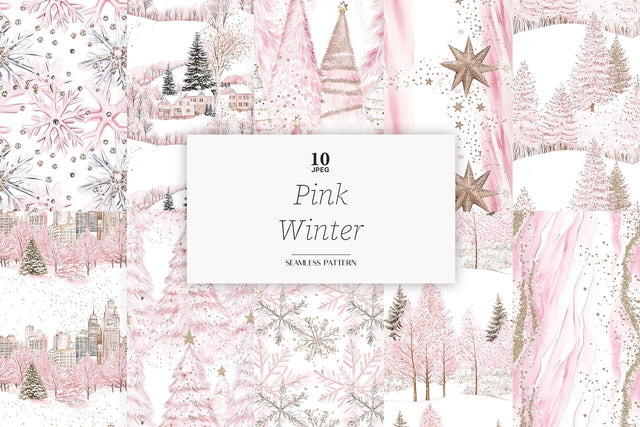 Blush Christmas Digital Paper Set | Pink Winter Backgrounds Digital Pattern GlamArtZhanna 