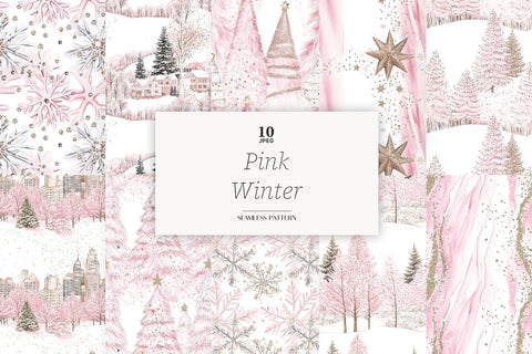 Blush Christmas Digital Paper Set | Pink Winter Backgrounds Digital Pattern GlamArtZhanna 
