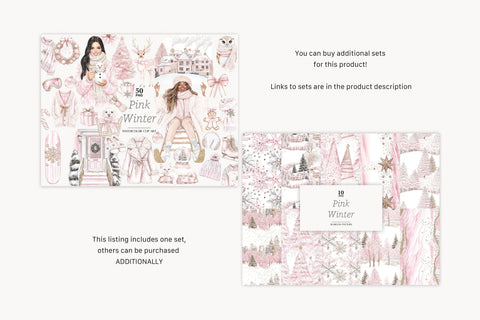 Blush Christmas Digital Paper Set | Pink Winter Backgrounds Digital Pattern GlamArtZhanna 