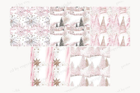 Blush Christmas Digital Paper Set | Pink Winter Backgrounds Digital Pattern GlamArtZhanna 