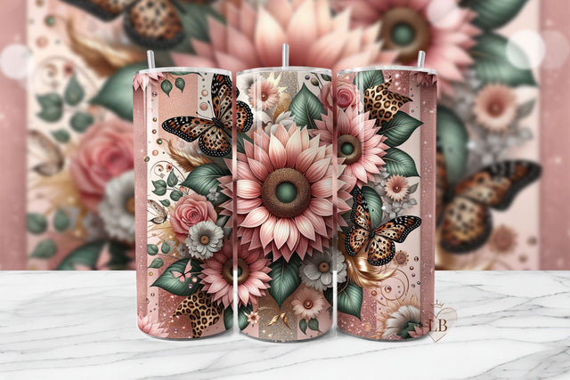 Blush Leopard Sunflower Tumbler PNG Sublimation BijouBay 