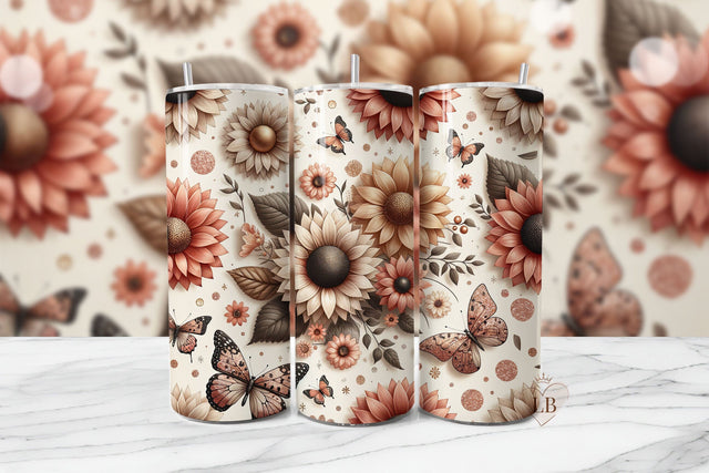 Blush Neutral Sunflower Tumbler PNG Sublimation BijouBay 