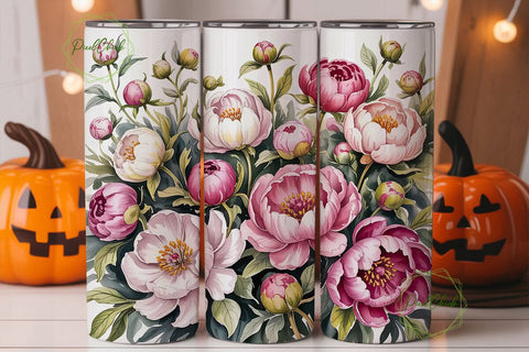 Blush Peony Floral 20oz Tumbler Wrap Sublimation PixelChick 