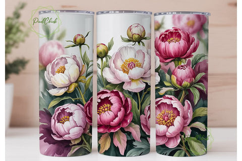 Blush Peony Floral 20oz Tumbler Wrap Sublimation PixelChick 