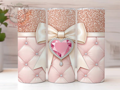 Blush Pink Crystal Bow 20oz Tumbler, Blush Pink Motif, Crystal Bow Design, Elegant Theme, Whimsical Accent, Romantic Charm, Sublimation Wrap, 20oz Tumbler Sublimation Lara' s Designs 