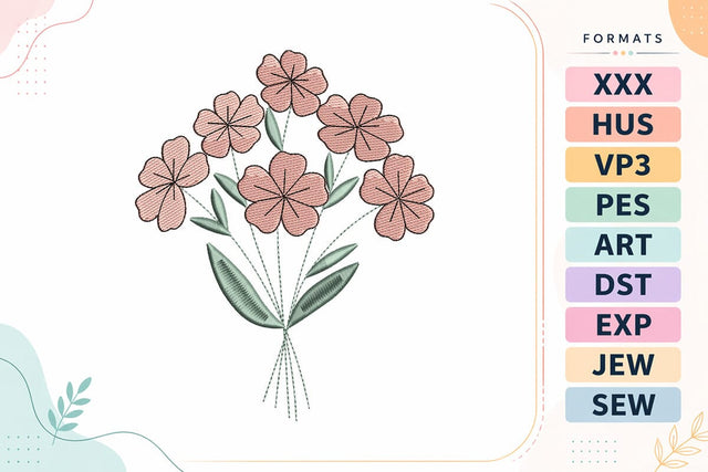 Blush Pink Flower Bouquet with Delicate Stems Embroidery Design Embroidery/Applique DESIGNS sg embroidery 