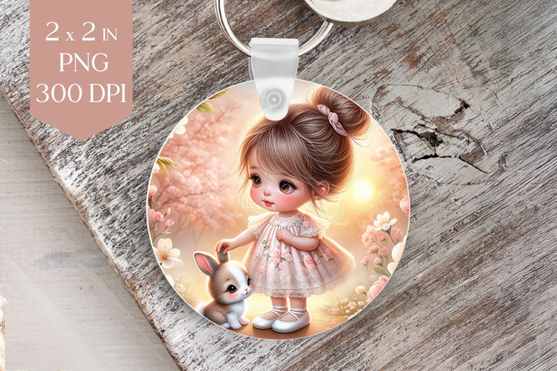 Blush Pink Girl with Bunny PNG Sublimation Design Sublimation BijouBay 