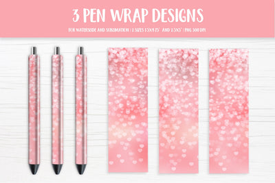 Blush Pink Hearts Background Pen Wrap Sublimation Design Sublimation LaBelezoka 